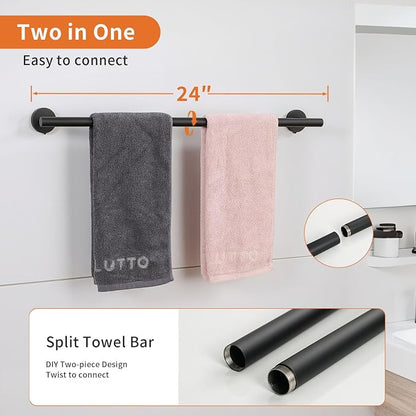 5-Piece Matte Black Bathroom Hardware Set, Towel Racks Set for Bathroom SUS304 Stainless Steel Toilet Paper Holder Wall Mounted, 24 Inch Modern Bathroom Accessories Kit