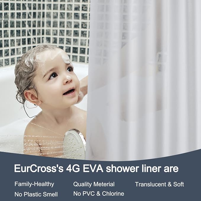 EurCross Frosted Extra Long Shower Curtain Liner 86 inch Long Length, Waterproof Opaque PEVA Plastic Shower Liner for Bathroom 72x86 inch with 5 Bottom Magnets No Smells with Rustproof Grommets