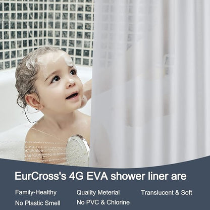 EurCross Frosted Extra Long Shower Curtain Liner 86 inch Long Length, Waterproof Opaque PEVA Plastic Shower Liner for Bathroom 72x86 inch with 5 Bottom Magnets No Smells with Rustproof Grommets