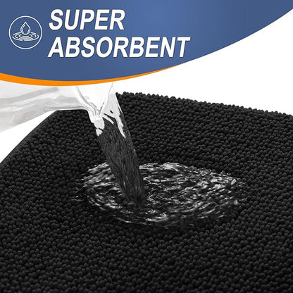 OLANLY Memory Foam Bathroom Runner Rugs 59x20, Absorbent Long Mat, Black | Soft Quick Dry Bath Rugs, Non-Slip Carpet, Machine Washable Mat for Bathroom Floor, Tub and Shower, Home Decor Accessories