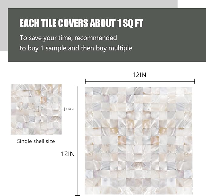 KASARO Peel Stick Mother of Pearl Shell Backsplash Tiles, 10 Sheets Natural | Waterproof self-adhesive mosaic tiles with 10 sq ft coverage for kitchen backsplash, bathroom walls and easy DIY installation
