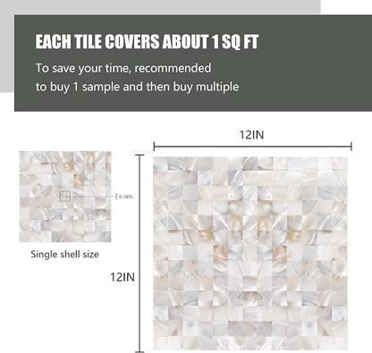 KASARO Peel Stick Mother of Pearl Shell Backsplash Tiles, 10 Sheets Natural | Waterproof self-adhesive mosaic tiles with 10 sq ft coverage for kitchen backsplash, bathroom walls and easy DIY installation