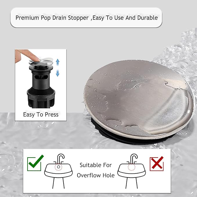 HOTIS Brushed Nickel Bathroom Faucet, Single Hole Bath Sink Faucet with Pop-up Drain, Suitable for 1 or 3 Hole Installation, Single Handle for Bathroom Sink, RV and Vanity, HT-HJ-052L-D