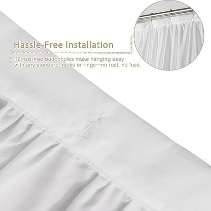 White Floral Ruffle Shower Curtain 72x72 Inches, Elegant Textured Design with Reinforced Stitch Panel, Bathroom Décor with Soft Fabric & Durable Construction, Machine Washable (LQ-41)