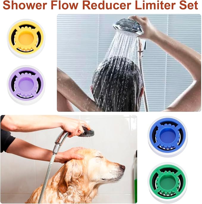 4pcs Shower Head Flow Restrictor, 1.2/1.5/1.8/2.0 GPM | Shower Head Water Saver, Plastic, 0.56 0.54 0.21 in, Universal Size, 14mm Connector