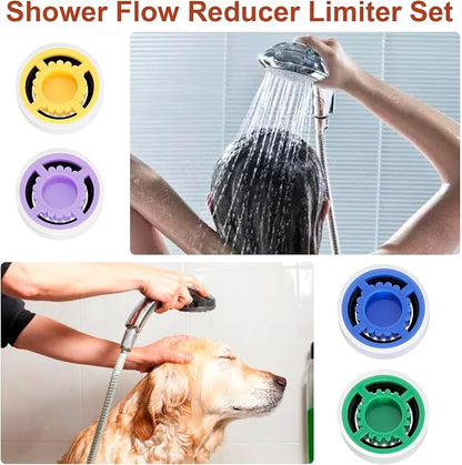 4pcs Shower Head Flow Restrictor, 1.2/1.5/1.8/2.0 GPM | Shower Head Water Saver, Plastic, 0.56 0.54 0.21 in, Universal Size, 14mm Connector