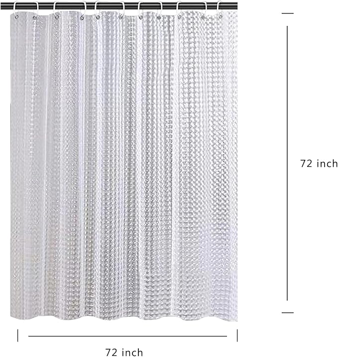 Clear Shower Curtain Liner, 100% Waterproof EVA 3D Shower Curtains with 3 Duty Heavy Bottom Magnets and 12 Rust Proof Grommets, 72x72 Weighted Shower Liner for Shower Stall, Bathtubs