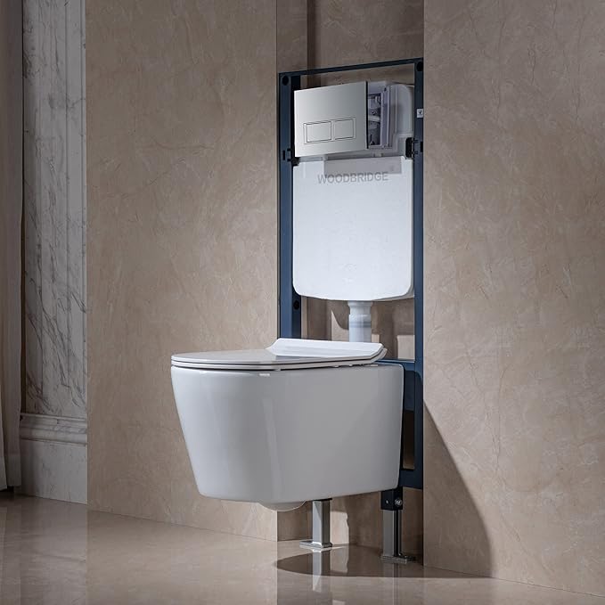 WOODBRIDGE In-Wall Toilet Tank with Polished Chrome Actuator Plate, 0.8 GPF/1.60 GPF Dual Flush,Carrier System for 2 x 4 stud installation, WHTA001