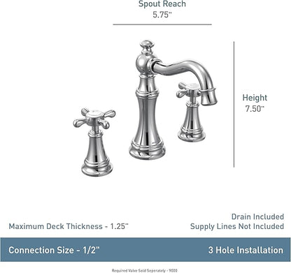 Moen TS42114BN Weymouth Two-Handle Widespread Cross Handle Bathroom Faucet Trim Kit, Valve Required, Brushed Nickel