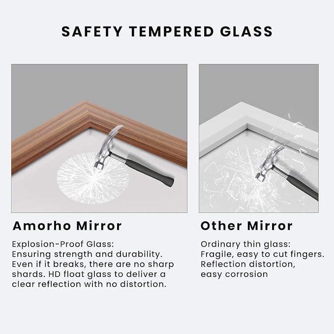 Bathroom Mirror for Wall, 60 X36 Inch (Walnut Wood Grain) | Metal Framed, HD Reflection, Anti-Rust, Hang Horizontally/Vertically, Suitable for Bedroom, Farmhouse, Bathroom, Entryway