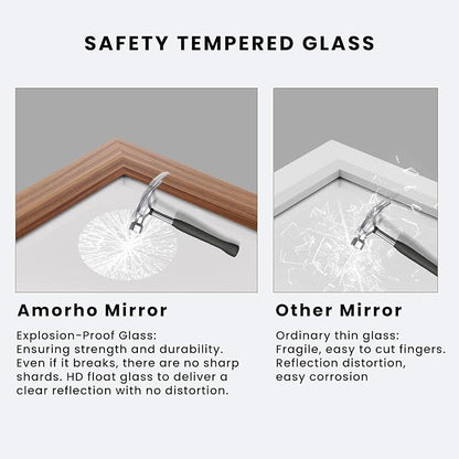 Bathroom Mirror for Wall, 60 X36 Inch (Walnut Wood Grain) | Metal Framed, HD Reflection, Anti-Rust, Hang Horizontally/Vertically, Suitable for Bedroom, Farmhouse, Bathroom, Entryway