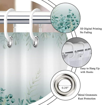 Spring Eucalyptus Shower Curtain, Sage Green Botanical Tropical Leaves Plants Bathroom Curtain for Bathtub Decor Waterproof Fabric Machine Washable with 12 Hooks (GCI-7424)