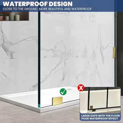 Shower Glass Panel, 30.5" W x 78.75" H Fixed Shower Screen Panel with 3/8"(10mm) SGCC Clear Tempered Glass, Frameless Walk in Shower Door for Bathroom (Brushed Gold, 30.5" W x 78.75" H)