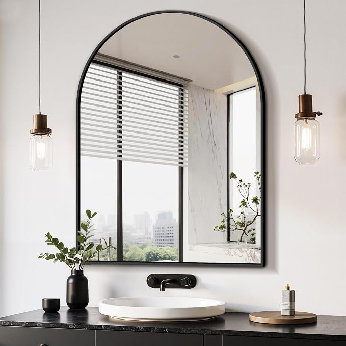 Arched Bathroom Mirror, Black, 40"x30"