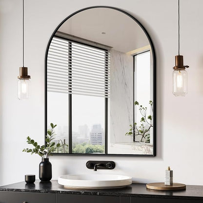 Arched Bathroom Mirror, Black, 40"x30"