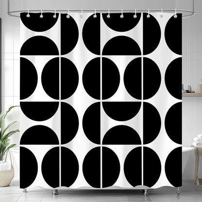 Black and White Mid Century Modern Shower Curtain, Boho Abstract Geometric Retro Art Bath Curtains For Bathroom, Colorful Unique Pattern Waterproof Polyester Fabric Bathroom Set 12 Hooks 60X72IN