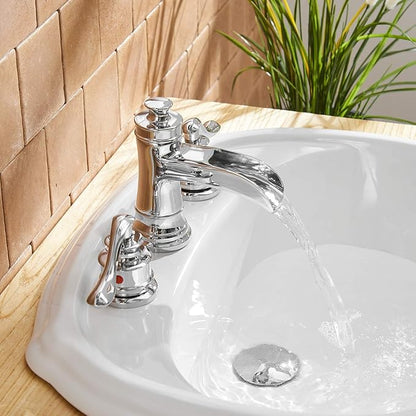 BWE 8 Inch Widespread Bathroom Faucet Chrome with Pop Up Drain and Supply Hose Two-Handle 3 Holes Waterfall Bathroom Sink Faucet Lavatory Mixer Tap