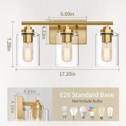 Bathroom Vanity Light Over Mirror,Bathroom Light Fixture Wall Sconce Lighting for Bedroom,Living Room (Gold, 3-Light)