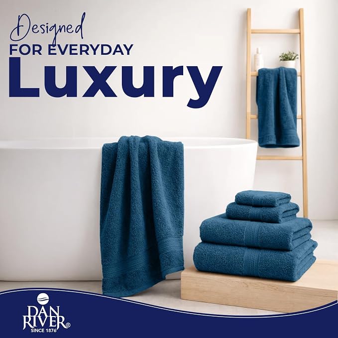 DAN RIVER 8 Piece Luxury Bath Towels for Bathroom, Towel Set, Blue Opal | 2 Bath towels, 2 Hand towels, and 4 Wash Cloths, 600 GSM 100% Ring Spun Cotton, Highly Absorbent, Gym, Hotel, guest, and Spa