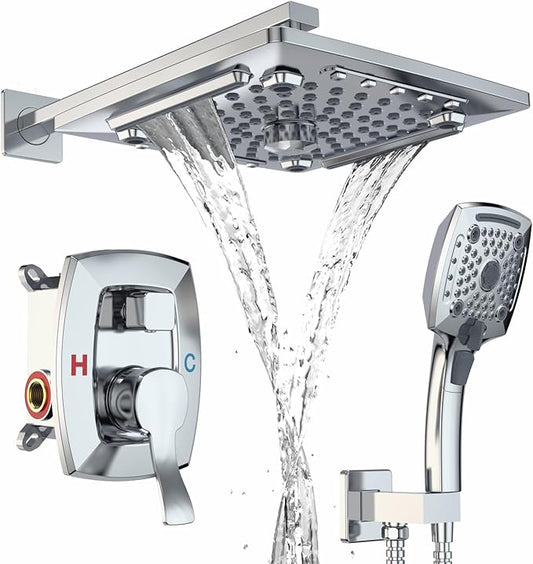 ELLO&ALLO Bathroom Shower Faucet Set Mixing Valve and Trim Kit, Complete Shower System with Rough-in Valve, Chrome
