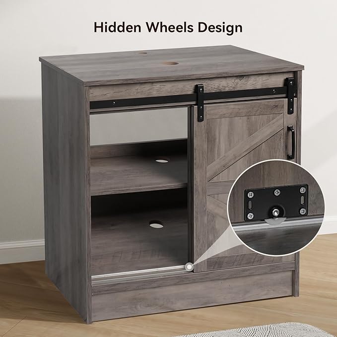 30" Barn Door Bathroom Vanity, Farmhouse Style Standing Pedestal Cabinet Without Sink