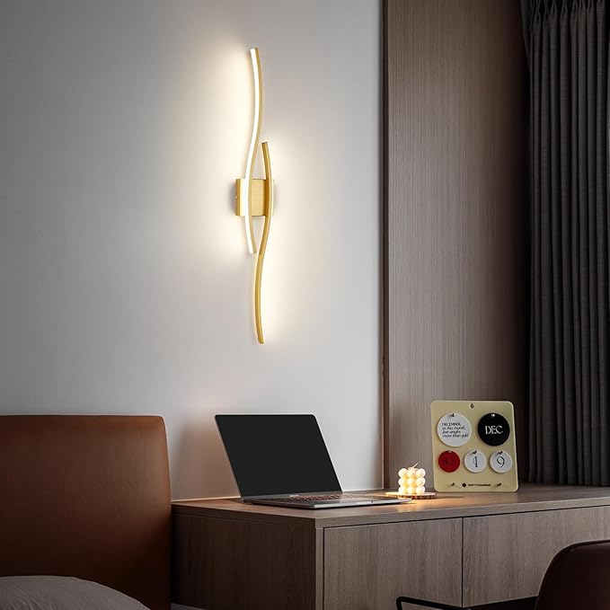Modern Wall Sconces, Gold Wall Light Fixtures for Bedroom,3000K-6000K LED Wall Light for Living Room, Hallway, Bedroom