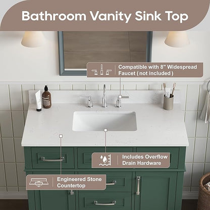 42 Inch Green Bathroom Vanity with Sink, Fully Assembled Bathroom Vanities with Soft Closing Doors & Dovetail Drawers, Solid Wood Vanity with Sink, 42 Inch Vanity for Bathroom