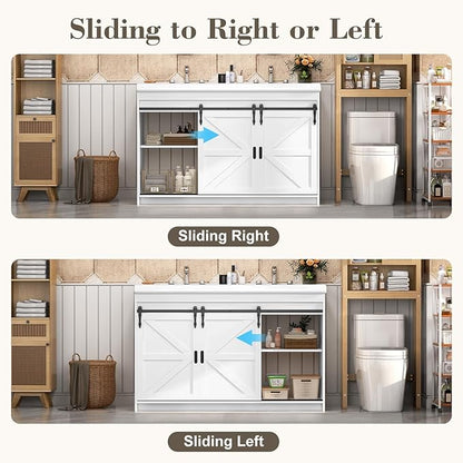 48 inch Bathroom Vanity with Sink,Double Bathroom Vanity with Sink Combo,Farmhouse Bathroom Vanity with 2 Sliding Doors&2 Drawer,White,48”*19.7“*35.5”