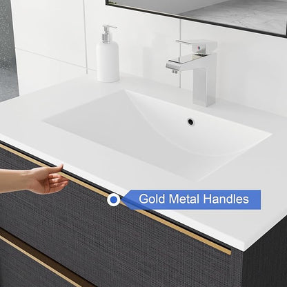 24 Inch Bathroom Vanity with Sink, Floating Vanity Bathroom, Modern Wall Mount Bathroom Cabinet, Double Drawers, Gold Handle, Suitable for All Kinds of bathrooms (Without Sink, 24")