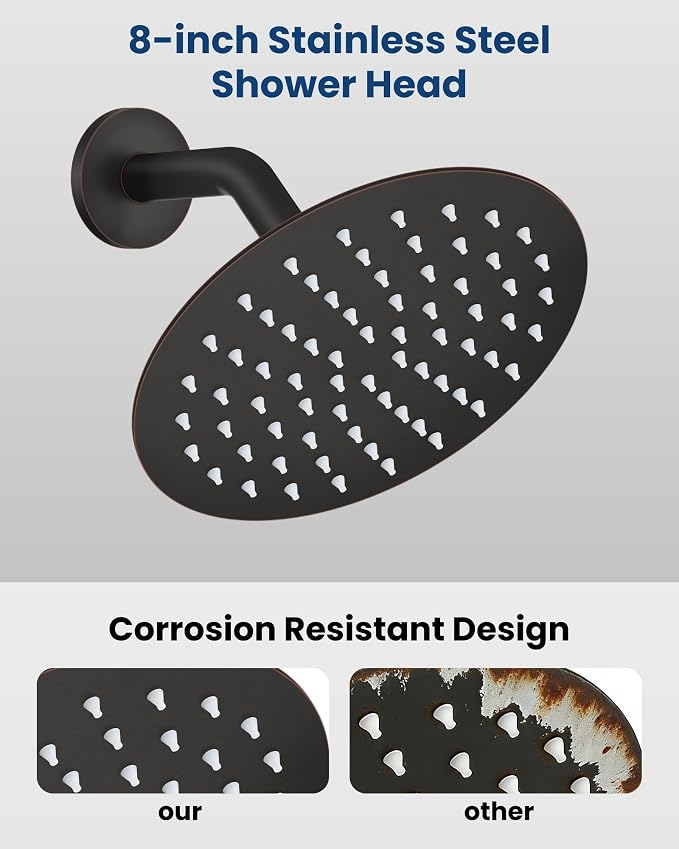 Airuida Shower Faucet Set with Tub Spout,8" Bathtub Faucet-Oil Bronze | Male Threads Rough-In Valve,Round Head Shower System,Tub and Shower Kit Set