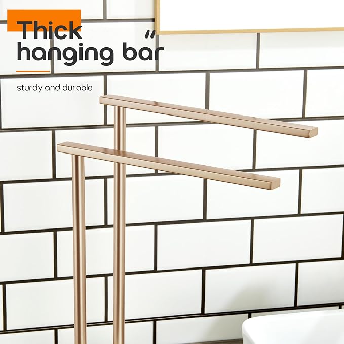 Hand Towel Bars for Bathroom Vanity Countertop 2-Tier Towel Rack Holders Stand with Heavy Marble Base Thicken Steady, Champagne Bronze Stainless Steel AN7003CPG