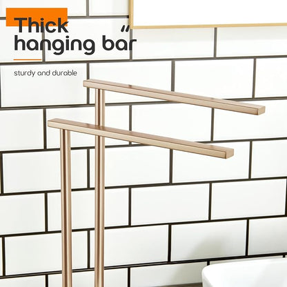 Hand Towel Bars for Bathroom Vanity Countertop 2-Tier Towel Rack Holders Stand with Heavy Marble Base Thicken Steady, Champagne Bronze Stainless Steel AN7003CPG