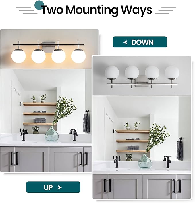 AIJIASI Bathroom Vanity Light, 4-Light Brushed Nickel Vanity Lights, 30.7 Inch Modern Bathroom Light Fixtures with Milky White Glass Globe Shade, Vanity Lighting Fixtures Over Mirror Wall Sconce