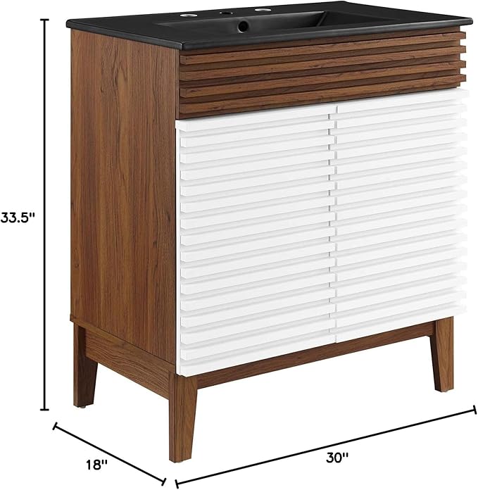 Modway Render 30" Bathroom Vanity with Sink in White Walnut Black