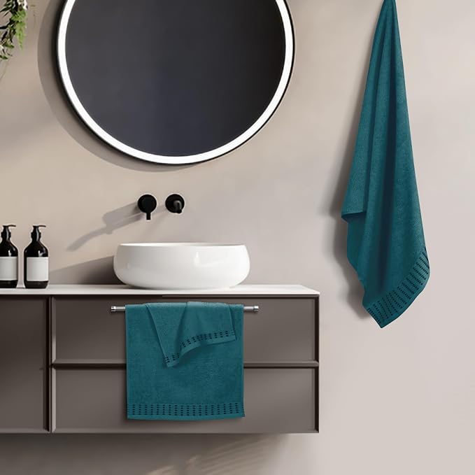 Ultra Soft 3 Pack Cotton Towel Set, Contains a Bath Towels 28x55 inch, a Hand Towels 16x24 inch & a Wash Cloths 12x12 inch, Ideal Everyday use, Compact & Lightweight - Teal