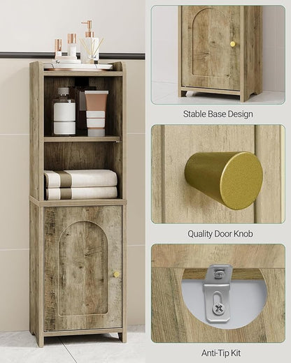 Bathroom Storage Cabinet, Corner Floor Cabinet with Doors and Adjustable Shelf, Narrow Toilet Paper Cabinets, Bathroom Organizer for Small Spaces, Rustic Greige BC39705X