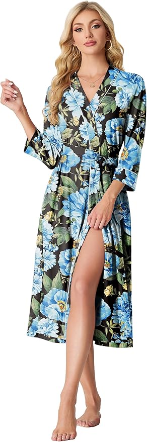 PrinStory Womens Robe Long Knit Bathrobe Lightweight Soft Robes Ladies Bath Robe