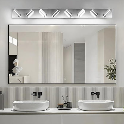 IZORRO LED Modern Bathroom Lights Fixtures(8-Light,Dimmable),Chrome Acrylic Wall Lighting,Vanity Lights for Bathroom Over Mirror - 6000k 46In （No Assembly Required）
