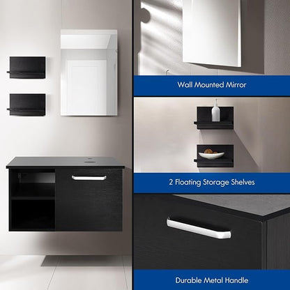 YOURLITE 28 Inches Bathroom Vanity with Mirror Modern Lavatory Wall Mounted Cabinet with Single Faucet Hole