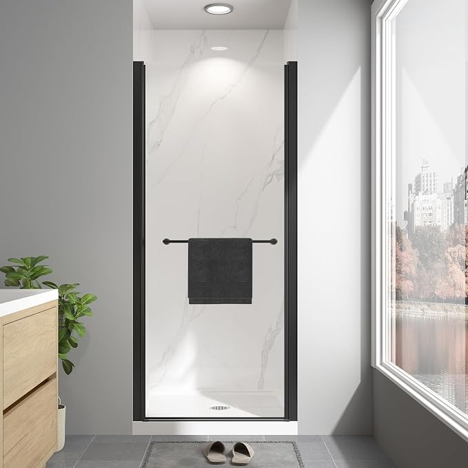 32"-34" W x 72" H Frameless Pivot Shower Door Matte Black | 1/4"(6mm) SGCC Tempered Glass with Explosion-Proof Film &Nano Coating,Customizable Width