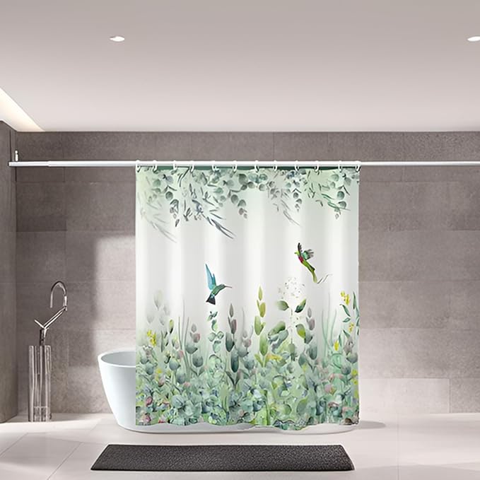 Green Leaf Shower Curtain - 72" W x 78" L with 12 Hooks, Weighted Hem, Waterproof, Sage Green
