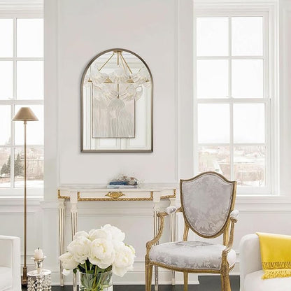 Arched Mirrors for Wall, Brushed Metal Frame Mirror, Arch Bathroom Vanity Mirror for Living Room Bedroom Mantel Entryway Hallways Home Decor Aluminum Alloy Frame 20"x16"