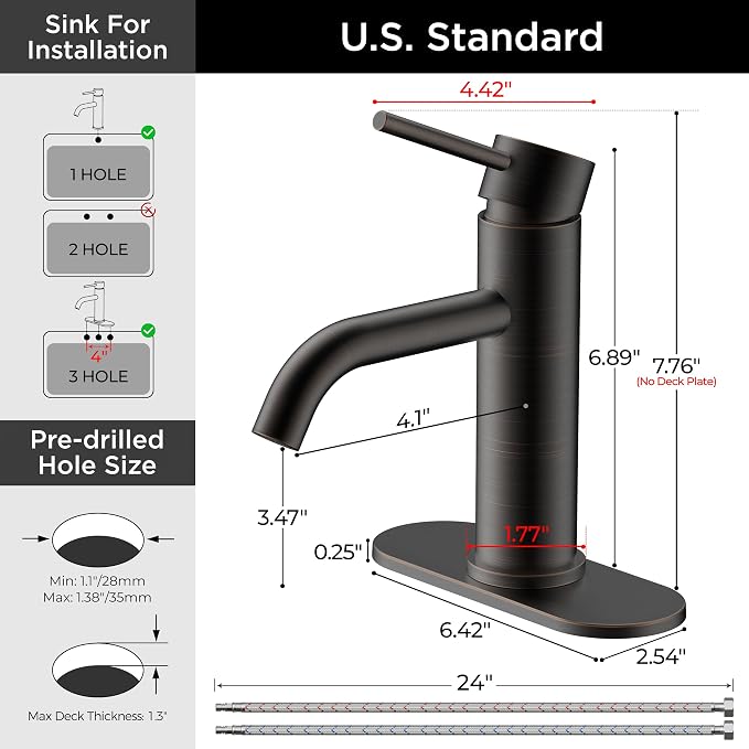 FORIOUS Bathroom Faucet 1 Hole, Single Handle Vainty Sink Faucets Bronze | for 1 or 3 Hole 4 Inch Centerset Sink, with Pop-up Drain, NSF61 Certificate, for Rv Commercial Lavatory Restroom Basin
