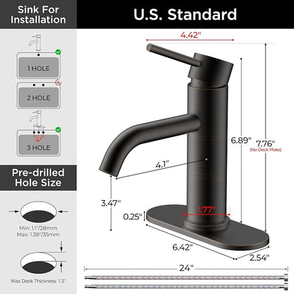 FORIOUS Bathroom Faucet 1 Hole, Single Handle Vainty Sink Faucets Bronze | for 1 or 3 Hole 4 Inch Centerset Sink, with Pop-up Drain, NSF61 Certificate, for Rv Commercial Lavatory Restroom Basin