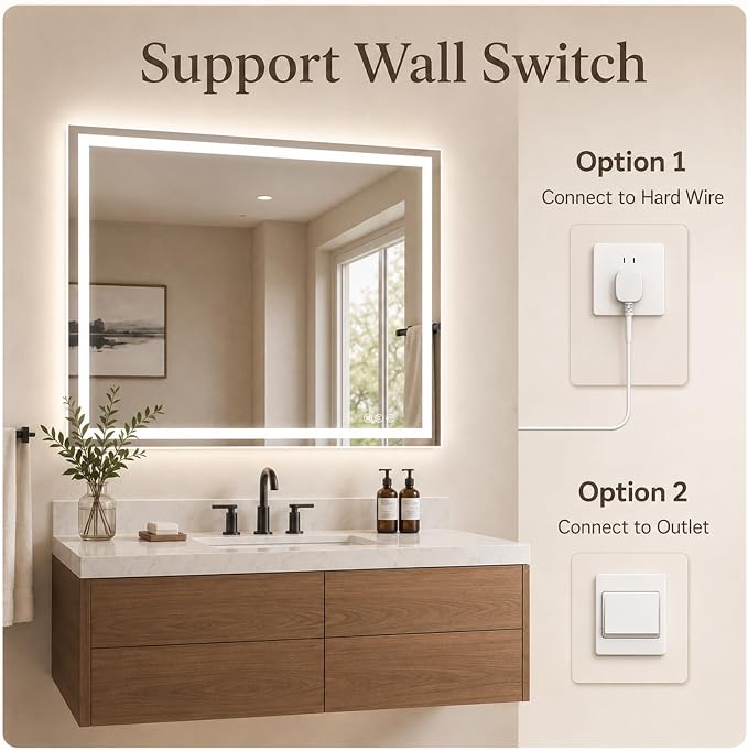 Snowdool 72"X32" LED Bathroom Mirror with Front and Backlit Lighting, 8 RGB Backlit＋3 Color Temperatures, Dimmable Anti-Fog Vanity Mirror for Bathroom Over Sink, Tempered Glass
