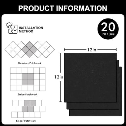 20-Pack 12"x12" Peel and Stick Floor Tiles Waterproof Self Adhesive Vinyl DIY Flooring for Bedroom, Bathroom, Kitchen, RV, Cover 20 Sq. Ft, Matte Black