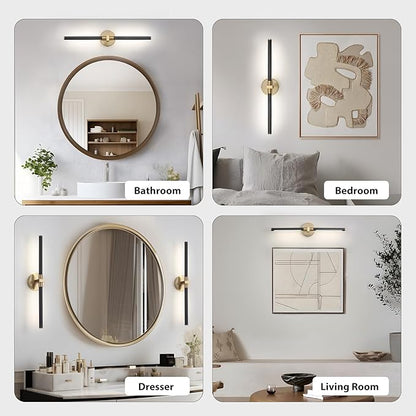 2026 Upgrade Black and Gold Vanity Light, 18W Brighter 24" Gold Bathroom Light Fixtures Linear Modern LED Bathroom Vanity Lighting Fixtures Over Mirror Light Bar Sconce, 360° Rotable 4000K CRI 90+