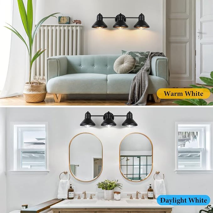 Bairth Bathroom Light Fixtures,3-Light Black Metal Vanity Light Over Mirror | Farmhouse Rustic Industrial Bathroom Vanity Light, Modern Bathroom Lights with Metal Shade for Living Room Cabinet Hallway