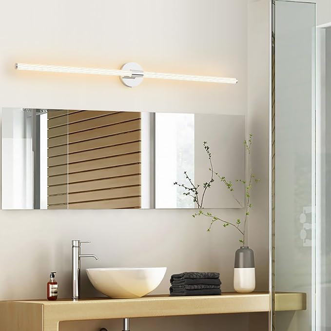 Bathroom Vanity Lights 47" Long LED Vanity Light Bar Chrome | 360° Bright Bathroom Lights, Dimmable Vanity Light, Hardwired Wall Light 3000K Warm White for Mirror