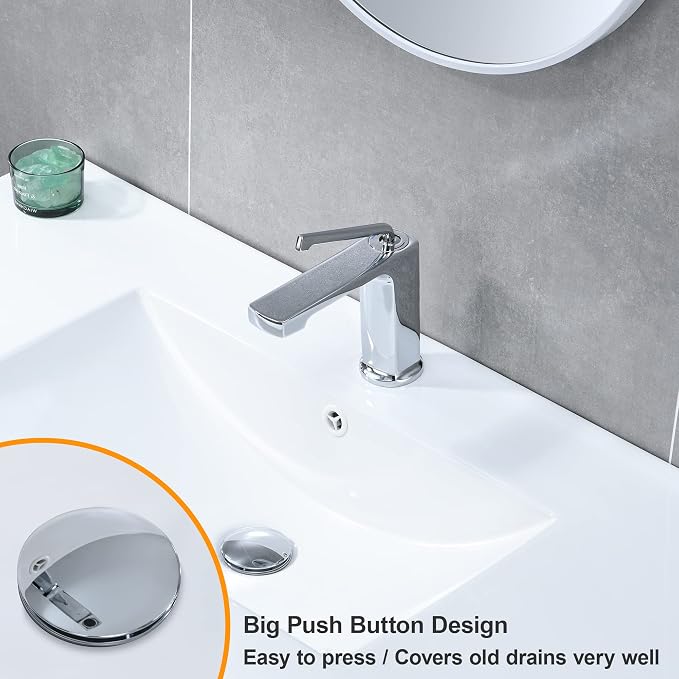 Universal Bathroom Sink Stopper, 1.1~1.5" Sink Drain Stopper, Full Size Bounce Bullet Type Pop Up Basin Drain Strainer, Chrome Anti-Clogging Sink Drain Filter with Hair Catcher (Silver)